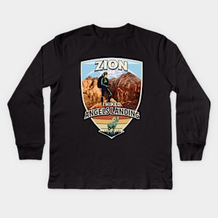 I Hiked Angels Landing in Zion National Park with Bighorn Sheep and Hiker Design for Women Kids Long Sleeve T-Shirt